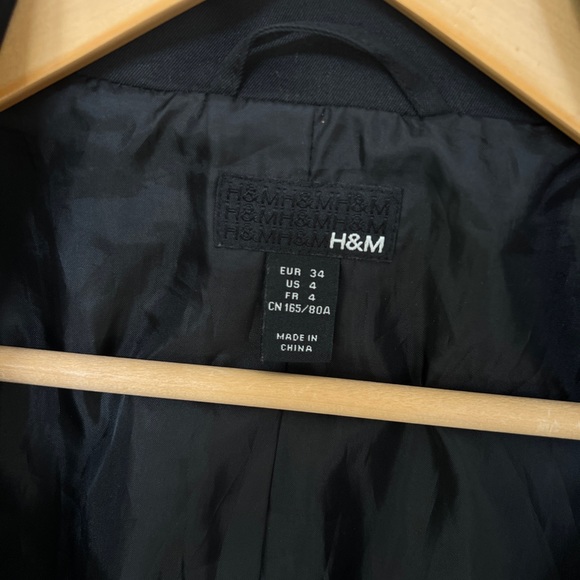 H&M Black Parka Jacket Coat Pockets Zipper Buttons 4 - Picture 8 of 12